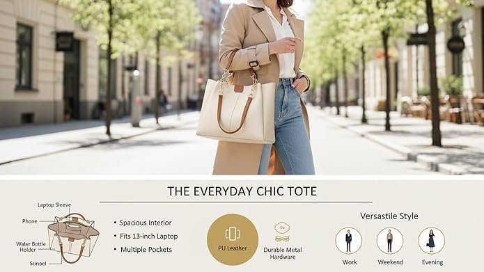 GALAXY FASHION POINT Luxury Women’s Handbag Tote – Premium PU Leather Shoulder Bag with Chain Strap, Spacious Stylish Office & Casual Use Purse (Beige & Brown) - Image 5