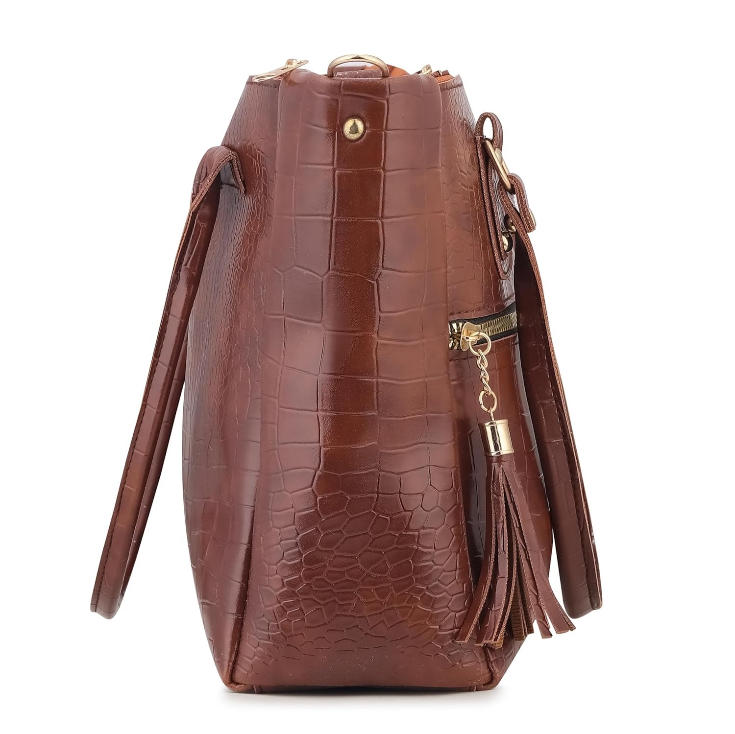 AVÉRAA Women Handbag Combo Set (Medium + Mini) Croco Texture Faux Leather Handbag & Sling Bag, Spacious Zipper Closure, Adjustable Strap, Office Travel Shopping Shoulder Bags for Women (Brown/Black) - Image 6