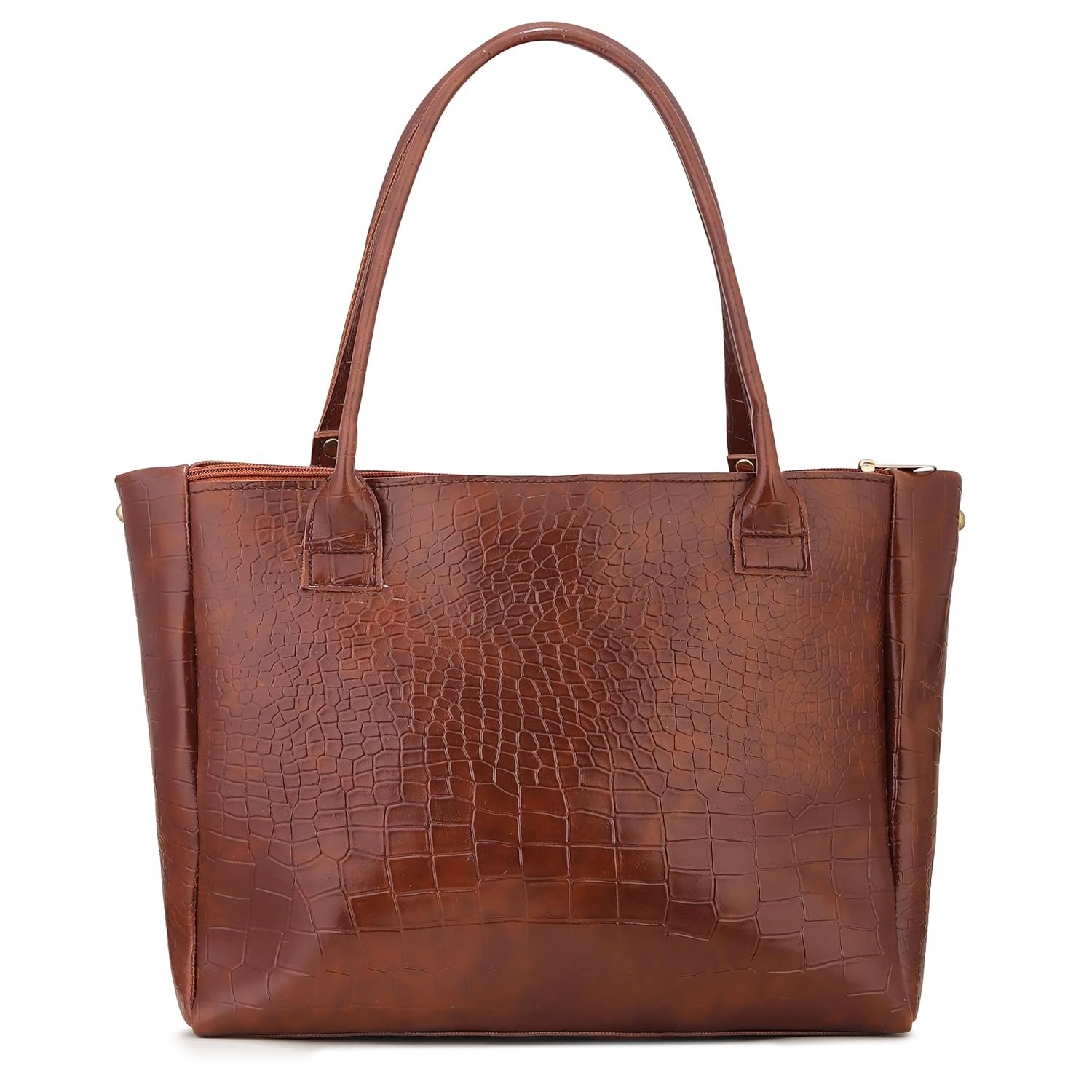 AVÉRAA Women Handbag Combo Set (Medium + Mini) Croco Texture Faux Leather Handbag & Sling Bag, Spacious Zipper Closure, Adjustable Strap, Office Travel Shopping Shoulder Bags for Women (Brown/Black) - Image 9